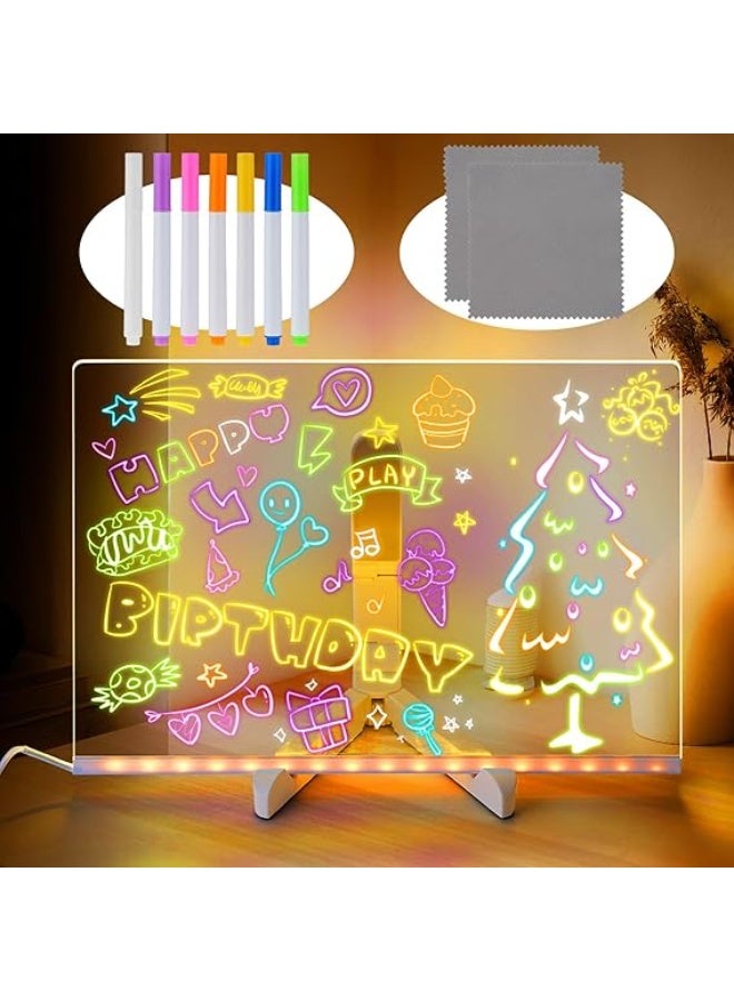 Light up LED Note Board with Colors, 11.8" x 7.8'' Clear Acrylic Dry Erase Board with Light, Glowing Whiteboard with Stand & Color Pen, LED Letter Message Board for Note, Memo, Drawing, Daily - Image 1